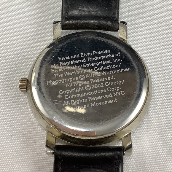 Vintage Cinergy 2002 Elvis Black Leather Silvertone Photo Wrist Watch main image 11